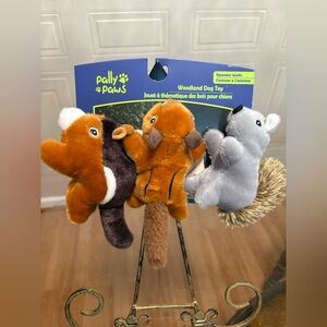 Pally Paws ~ Set Of 3 Very Solf  Bunnie Squirrel Raccoon Squeaker Dog Toy. 6”